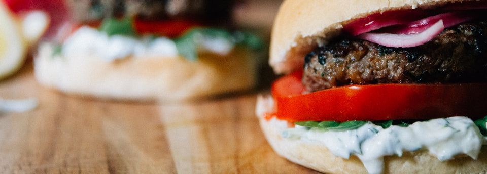 Lamb Burgers with Feta Tzatziki