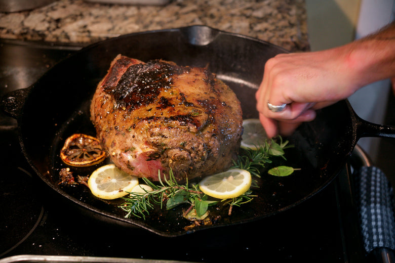 Leg of Lamb in cast iron pan